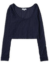 Women's Jacquard Crop Long Sleeve T-Shirt Navy - SUNNEI - BALAAN 2