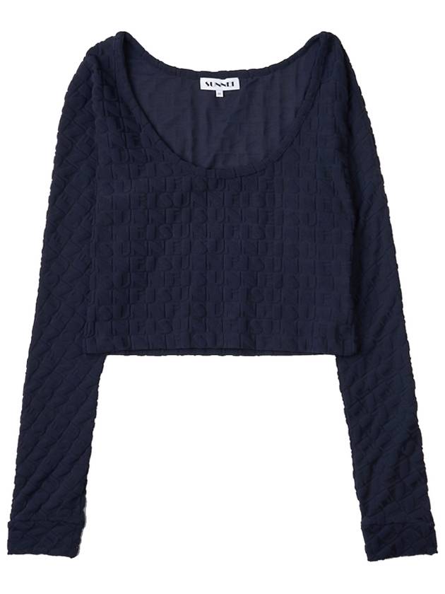 Women's Jacquard Crop Long Sleeve T-Shirt Navy - SUNNEI - BALAAN 10