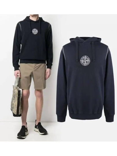 Men's Embroidered Stitch Cotton Hoodie Navy - STONE ISLAND - BALAAN 2