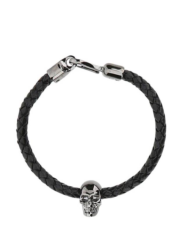 Men's Skull Leather Bracelet Black - ALEXANDER MCQUEEN - BALAAN.