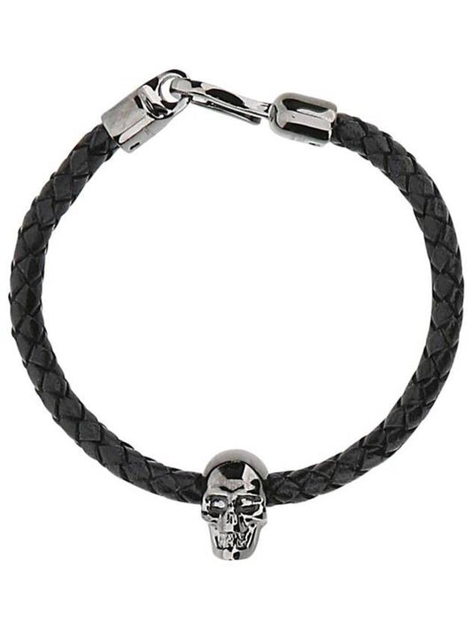 Men's Skull Leather Bracelet Black - ALEXANDER MCQUEEN - BALAAN.