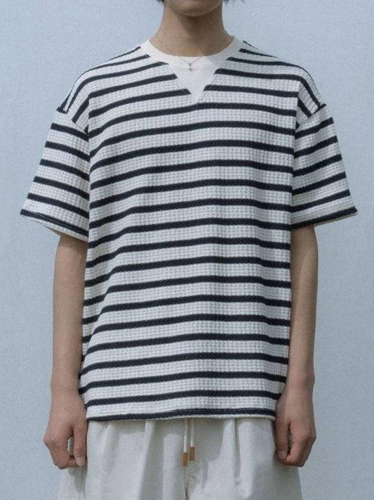 Striped Knit Short Sleeve T-Shirt White MTS2092 - IFELSE - BALAAN 2