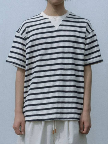 Striped Knit Short Sleeve T-Shirt White - IFELSE - BALAAN 1