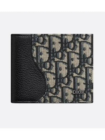 Saddle Oblique Jacquard Half Wallet Black Beige - DIOR - BALAAN 2