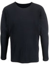 Pleated Long Sleeve T-Shirt Navy - ISSEY MIYAKE - BALAAN.