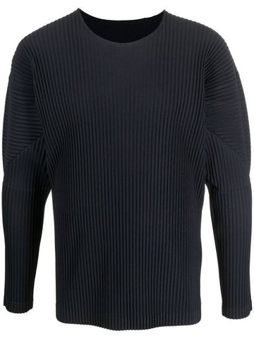 Pleated Long Sleeve T-Shirt Navy - ISSEY MIYAKE - BALAAN.