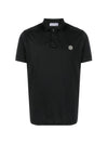 Men's Logo Patch Short Sleeve Cotton Polo Shirt Black - STONE ISLAND - BALAAN 1