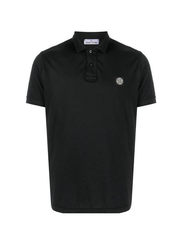 Men's Logo Patch Short Sleeve Cotton Polo Shirt Black - STONE ISLAND - BALAAN 1