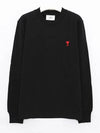 Small Heart Embroidered Logo Long Sleeve T-Shirt Black - AMI - BALAAN 3