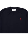 Heart Embroidered Logo Crew Neck Knit Top Navy - AMI - BALAAN 4