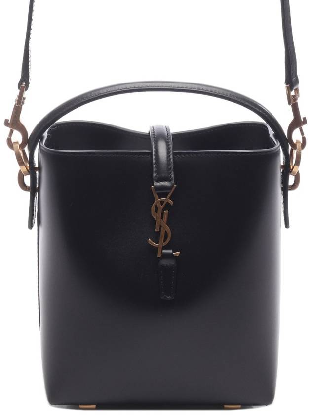 Le 37 Signature Logo Shiny Leather Small Bucket Bag Black - SAINT LAURENT - BALAAN 3