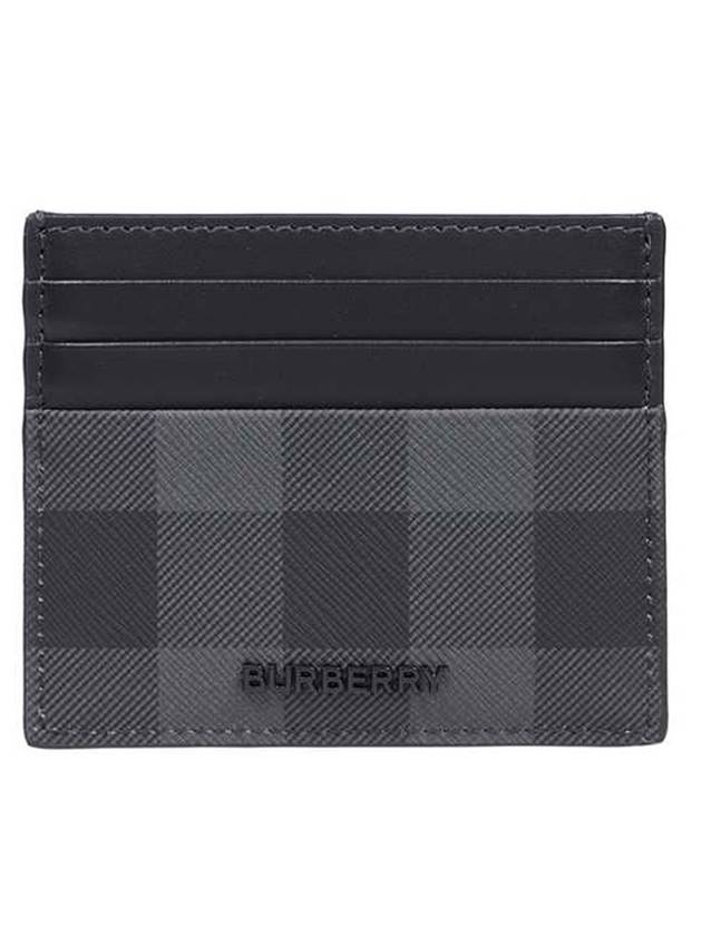Logo Checked Leather Card Wallet Charcoal - BURBERRY - BALAAN 1