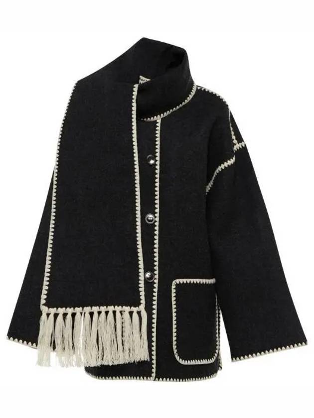 Embroidered Scarf Jacket Dark Grey Melange - TOTEME - BALAAN 1