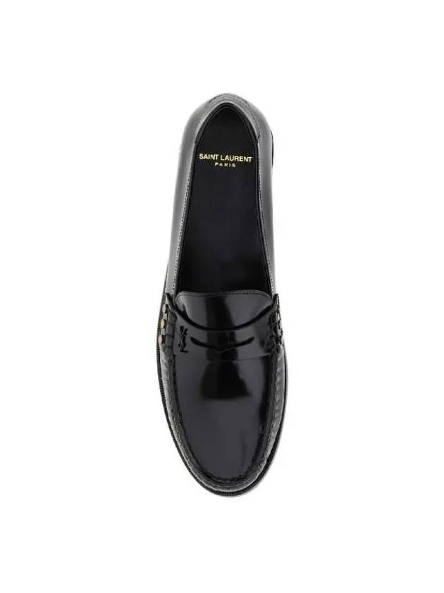 Mocassini Leather Monogram Loafer Black - SAINT LAURENT - BALAAN 4