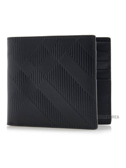 Embossed Checked Leather Half Wallet Black - BURBERRY - BALAAN 2