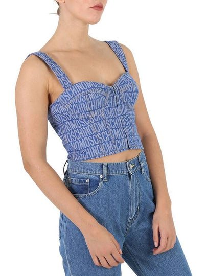 Moschino Ladies Fantasy Print Blue Monogram Denim Cropped Top, Brand Size 40 (US Size 6) - MOSCHINO - BALAAN 2