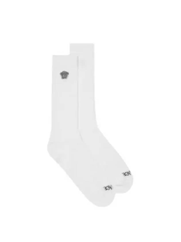 Embroidered Medusa Ribbed Socks White - VERSACE - BALAAN 2