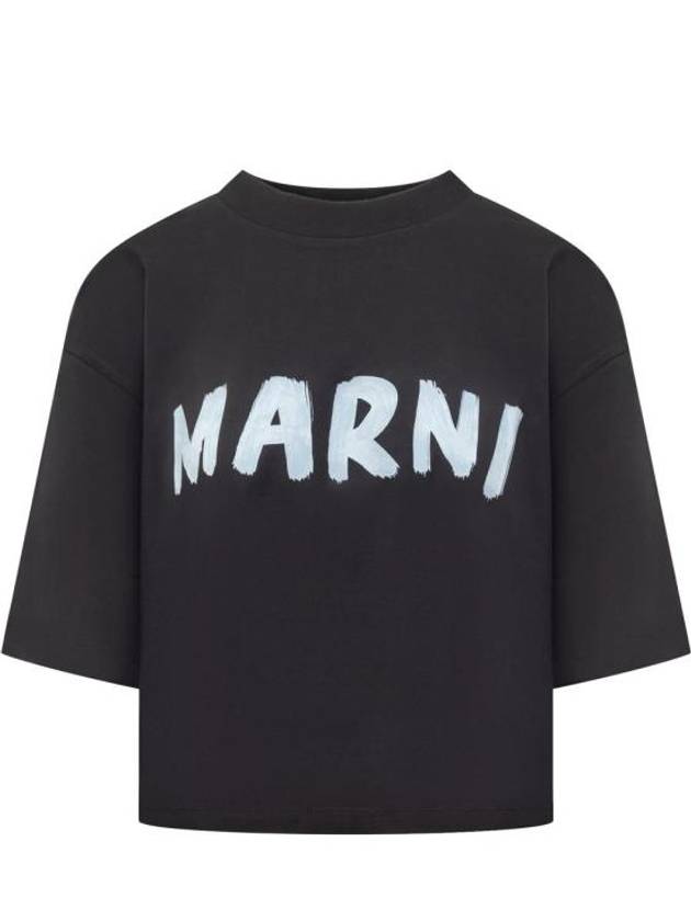 Logo Print Cropped Short Sleeve T-Shirt Black - MARNI - BALAAN 1