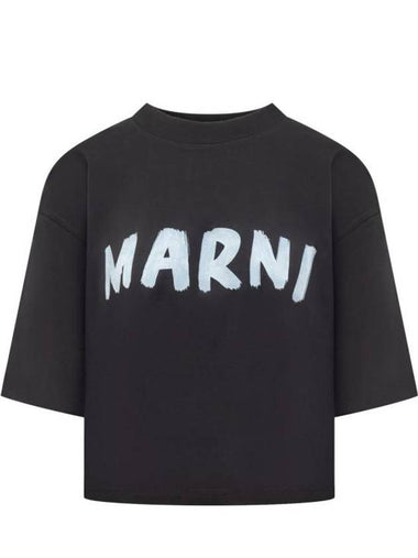 Logo Print Cropped Short Sleeve T-Shirt Black - MARNI - BALAAN 1