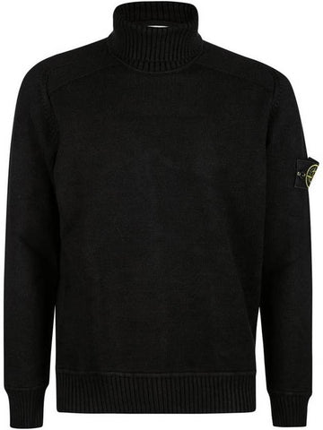 Waffen Patch Cotton Knit Turtleneck Black - STONE ISLAND - BALAAN 1