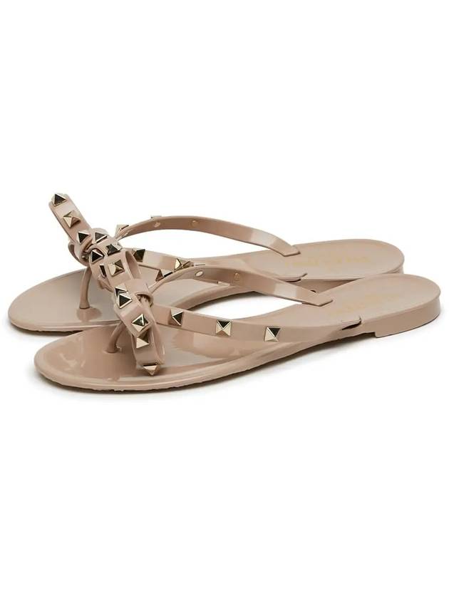 Rubber Rockstud Flip Flops Beige - VALENTINO - BALAAN 2