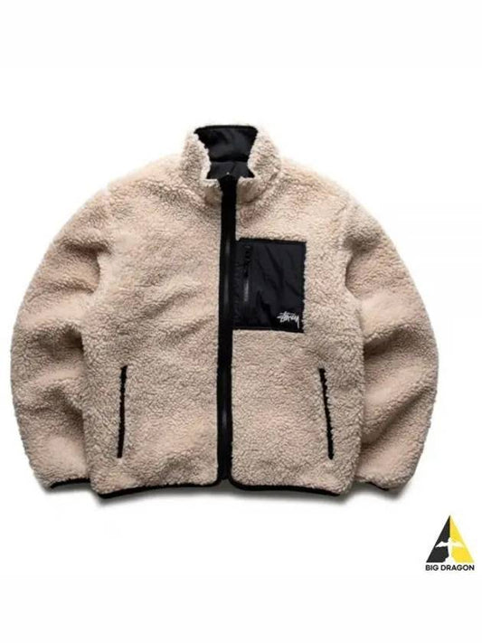 118529 BEIGE Sherpa Reversible Jacket - STUSSY - BALAAN 1