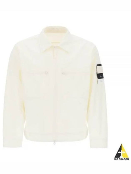 Cotton Canvas Zip-up Jacket Natural White - STONE ISLAND - BALAAN