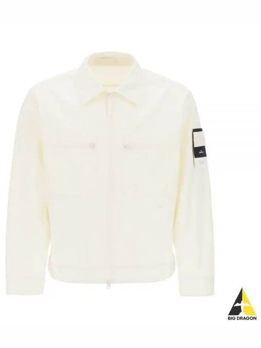 Cotton Canvas Zip-up Jacket Natural White - STONE ISLAND - BALAAN 2