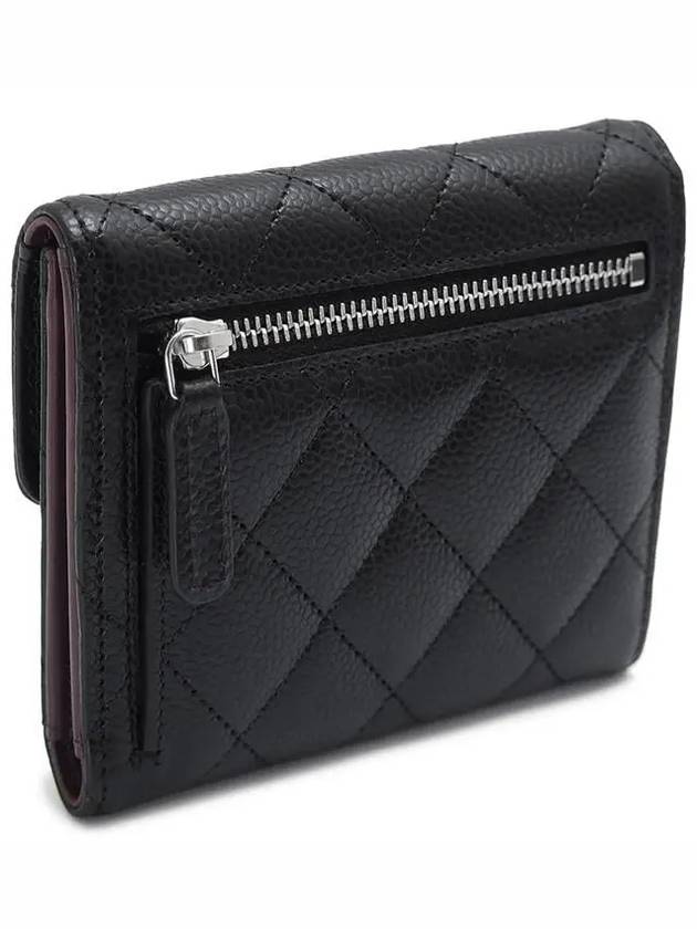 Small Classic Flap Wallet Grained Calfskin Silver Black - CHANEL - BALAAN 5