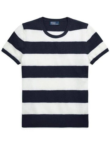 Striped Cashmere Short Sleeve Knit Top Cream Navy - POLO RALPH LAUREN - BALAAN 1