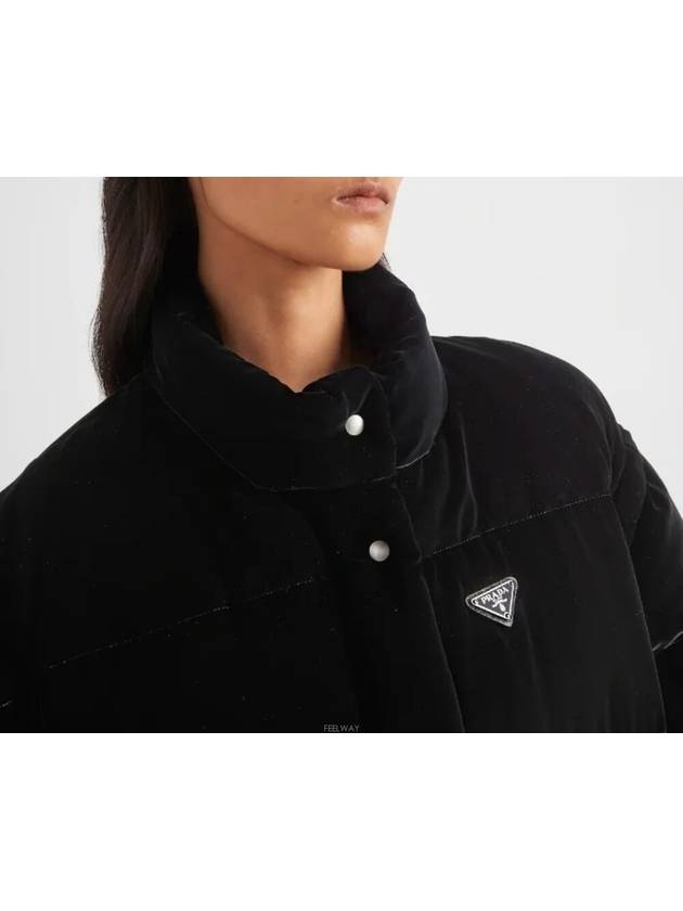 Triangle Logo Convertible Velvet Down Padding Black - PRADA - BALAAN 4