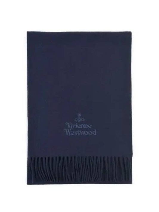 Logo Wool Fringe Muffler Navy - VIVIENNE WESTWOOD - BALAAN 2