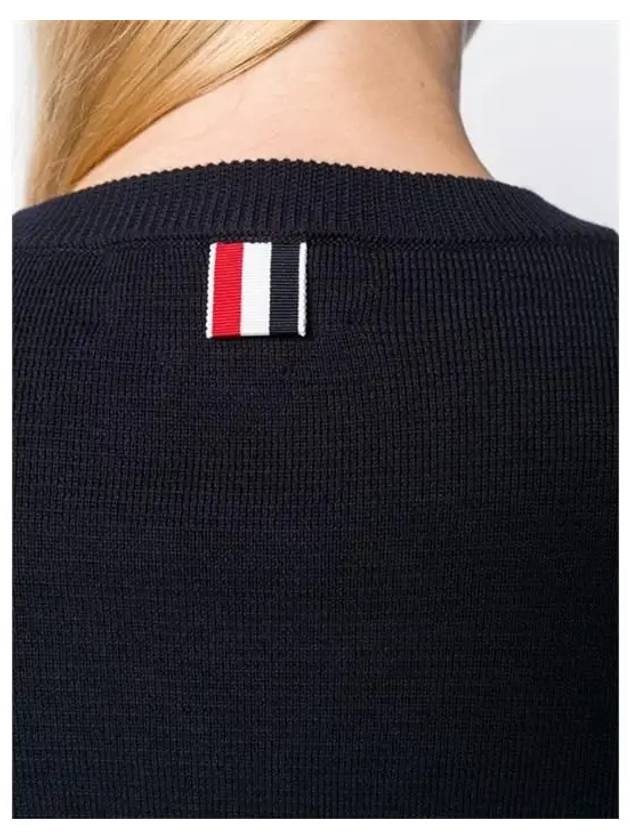 Milano Stitch Crewneck 4-Bar Cotton Crepe Knit Top Navy - THOM BROWNE - BALAAN 6