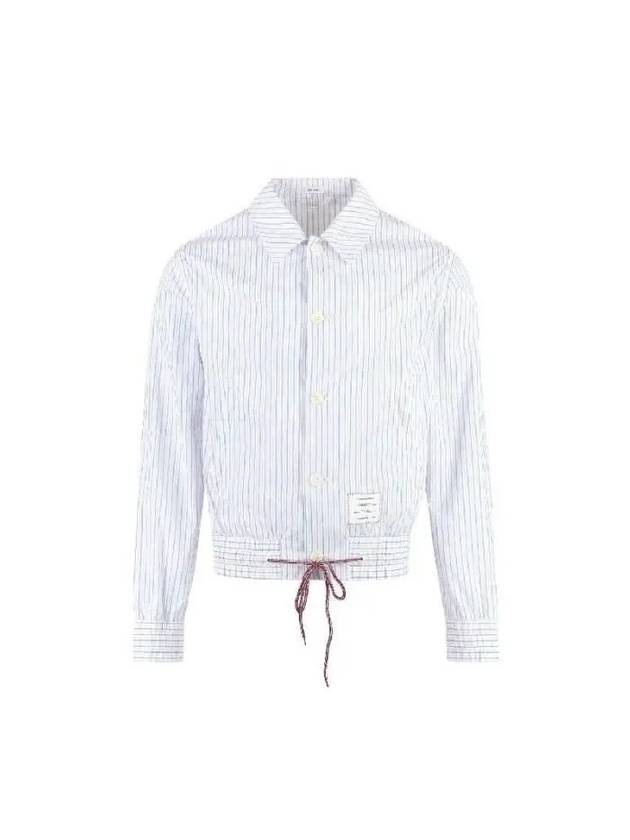 Drawstring Striped Shirt Jacket Light Blue - THOM BROWNE - BALAAN 2