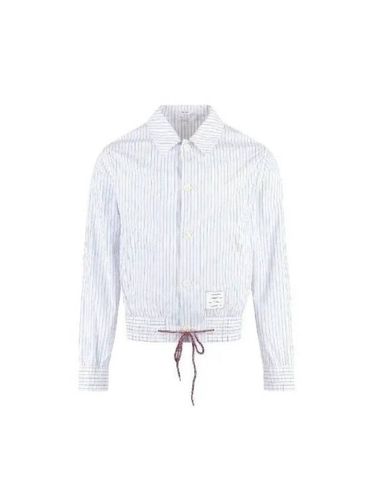 Drawstring Striped Shirt Jacket Light Blue - THOM BROWNE - BALAAN 2