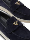 Triangle Logo Suede Leather Loafers Blue - PRADA - BALAAN 3