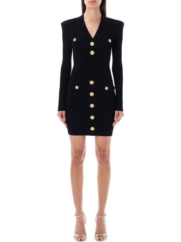 Women s logo button knit short dress black - BALMAIN - BALAAN 2