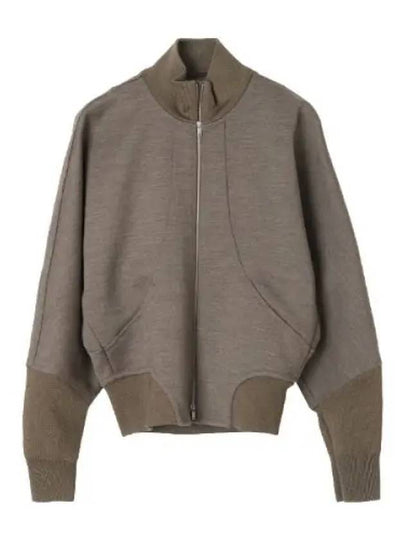 Women's Melange Compact Jersey Wool Zip-Up Jacket Khaki - JIL SANDER - BALAAN 2