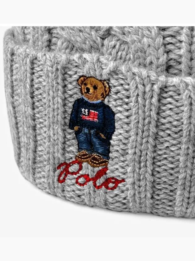 Polo Bear Cable Knit Beanie Grey - POLO RALPH LAUREN - BALAAN 4