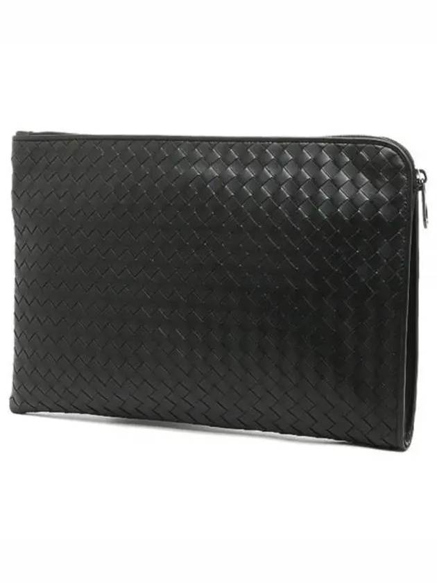 Intrecciato Weaving Zipper Clutch Bag Black - BOTTEGA VENETA - BALAAN 2