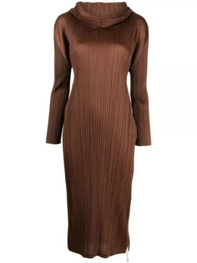 Pleated Hooded Long Dress Brown - ISSEY MIYAKE - BALAAN 2