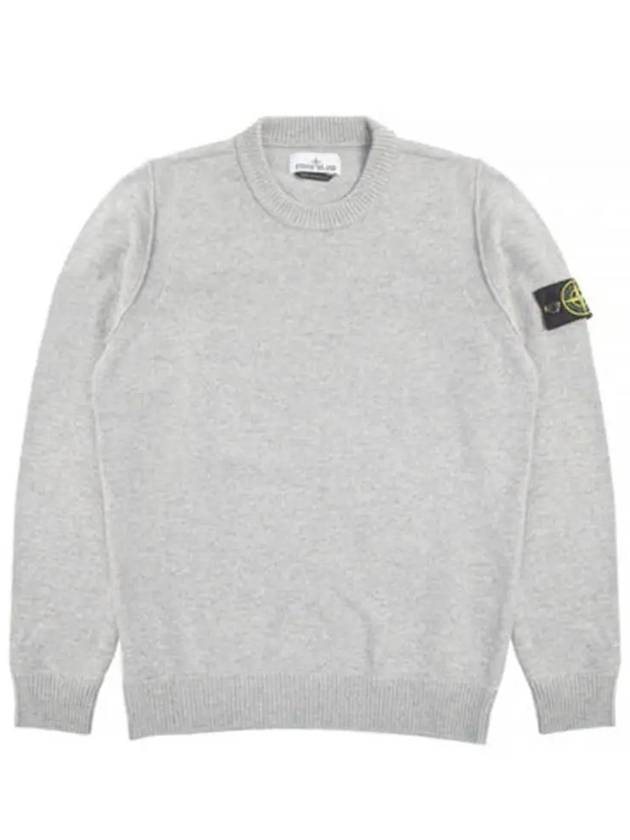 Logo Patch Lambswool Crewneck Knit Top Melange Grey - STONE ISLAND - BALAAN 2