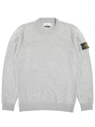 Logo Patch Lambswool Crewneck Knit Top Melange Grey - STONE ISLAND - BALAAN 2