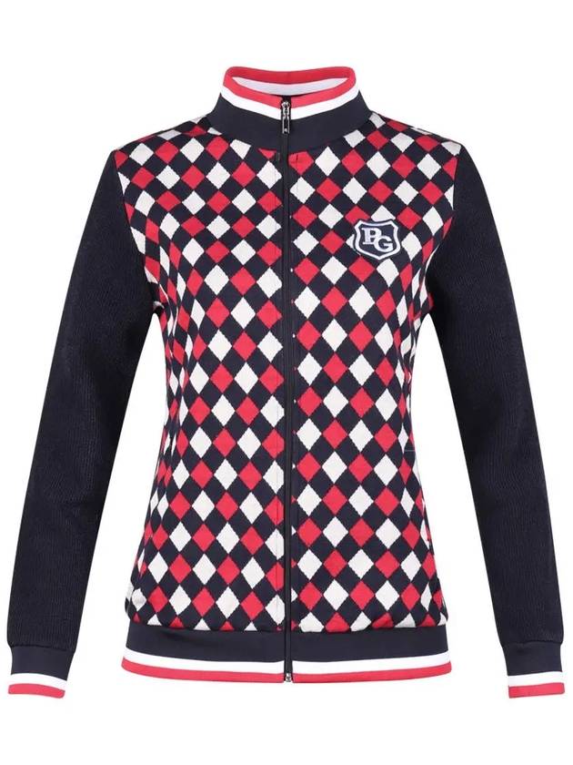 Women s Argyle Pattern Full Zip Up Jumper JB4A843W - LUX GOLF - BALAAN 2