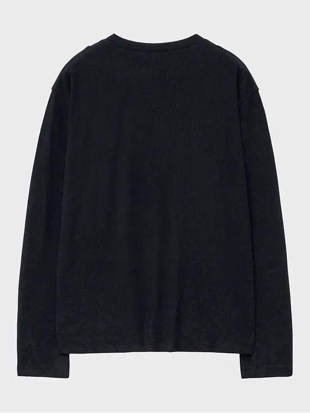 Ribbed henley neck long sleeve t shirt black - NOIRER - BALAAN 3