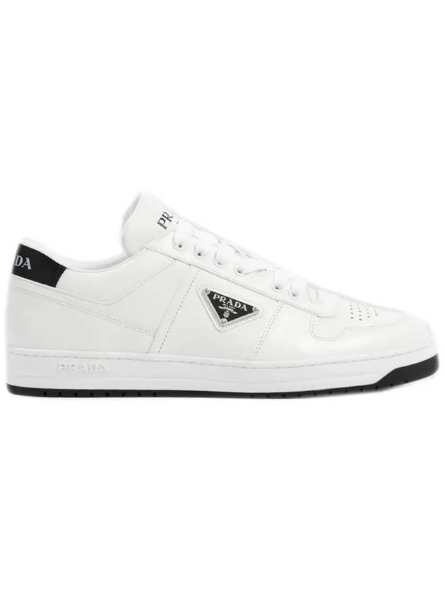 Downtown Triagle Logo Leather Low Top Sneakers White - PRADA - BALAAN 3