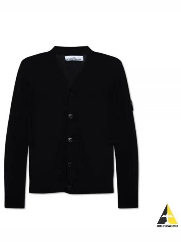 Logo Patch Cardigan Black - STONE ISLAND - BALAAN 2