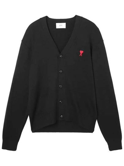 Heart Logo Merino Wool Cardigan Black - AMI - BALAAN 2