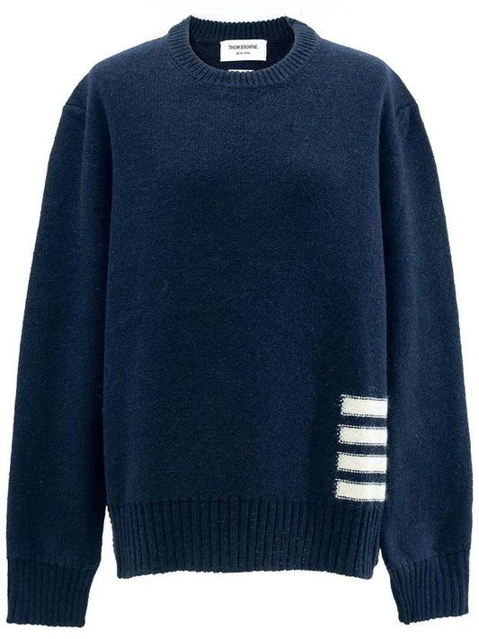 Donegal 4-Bar Striped Crew Neck Wool Knit Sweater Navy - THOM BROWNE - BALAAN 2