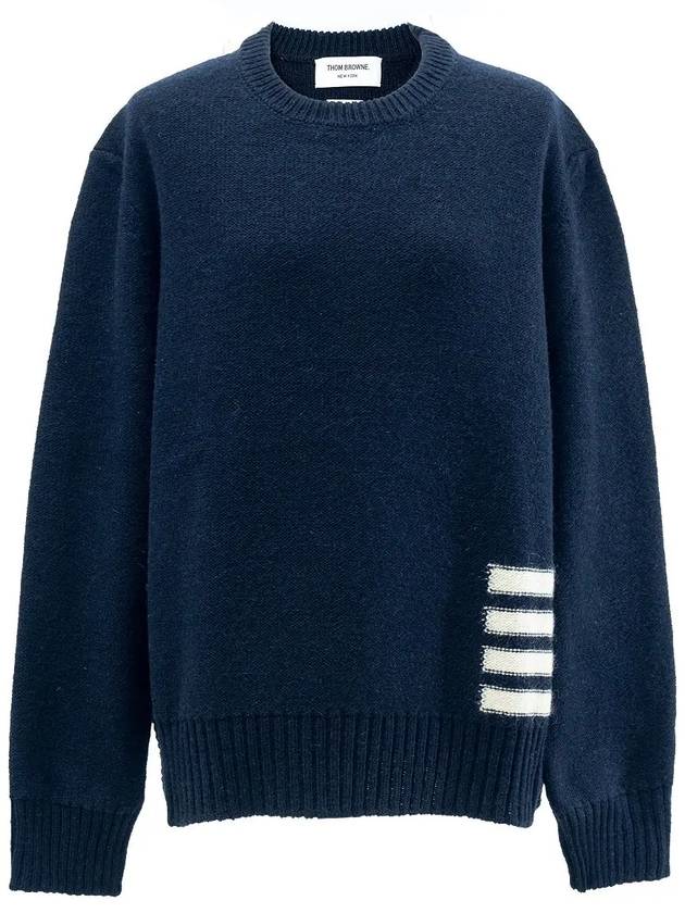 Donegal 4-Bar Striped Crew Neck Wool Knit Top Navy - THOM BROWNE - BALAAN 3